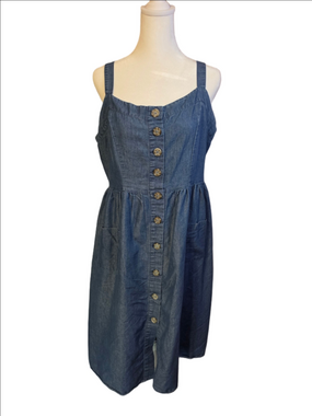 J Glee Classic Blue Denim Button-Front Flared Tank Mini Dress Size XL
